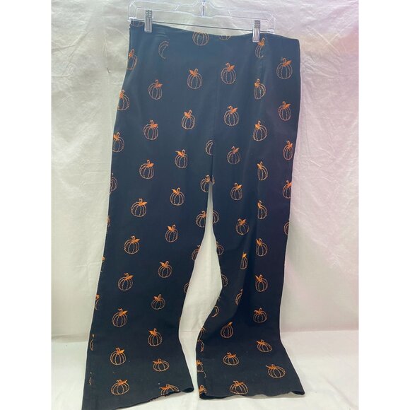 Vintage Alanni Women's Size 14 Black Pants with Embroidered Orange Pumpkins - Picture 1 of 8